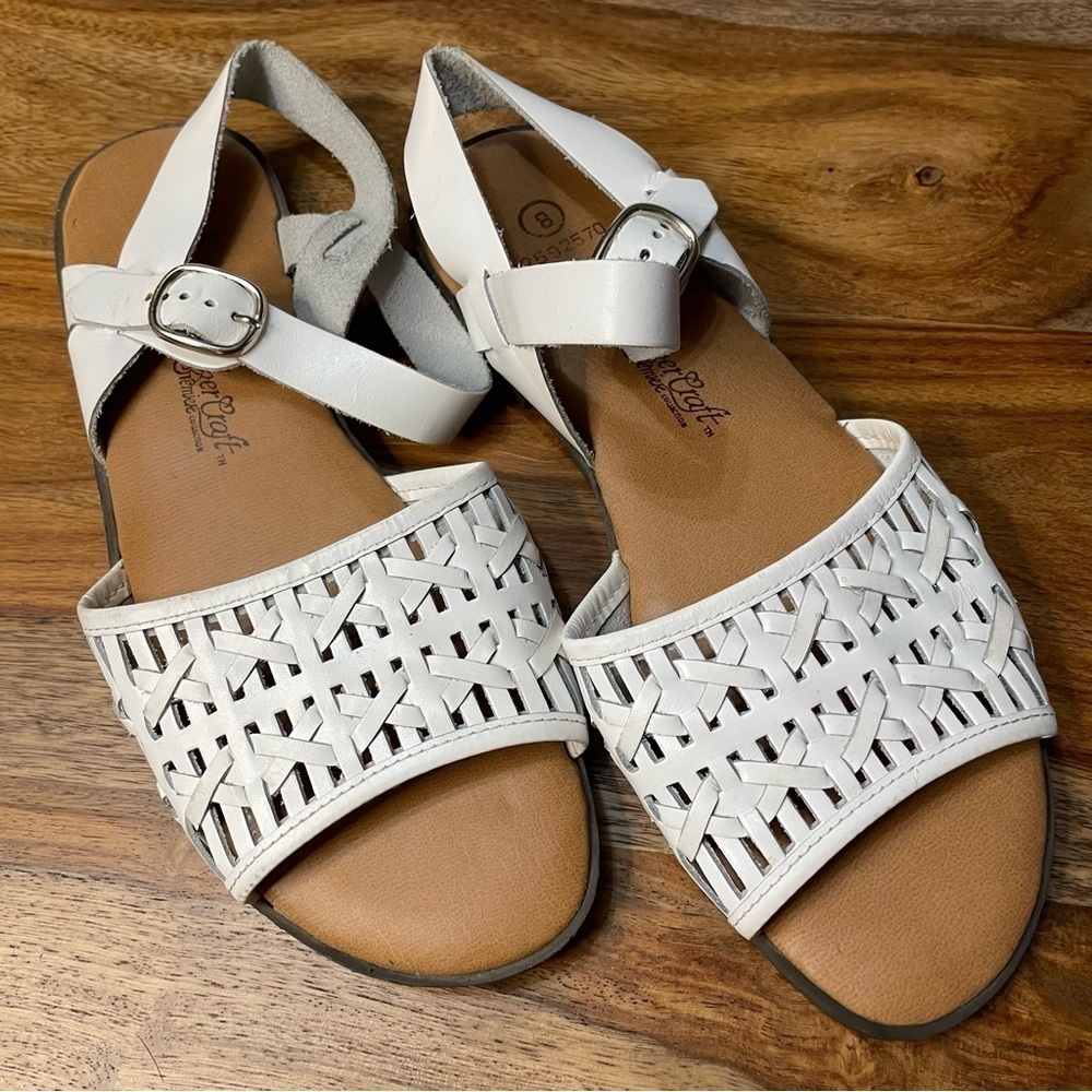 LEATHER CRAFT Tracy Woven‎ White Leather Granola Sandals 8 BOHO